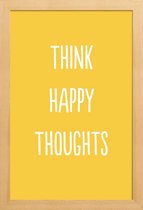 JUNIQE - Poster in houten lijst Happy Thoughts -40x60 /Geel