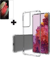 Hoesje + Screenprotector geschikt voor Samsung Galaxy S21 Ultra - Clear Soft Case - Siliconen Back Cover - Shock Proof TPU - Transparant
