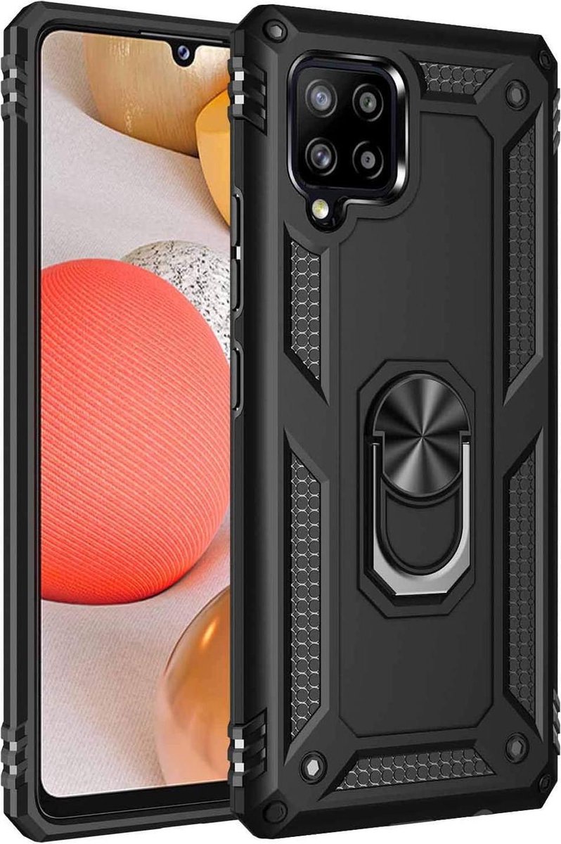Anti-Shock Hybrid Ring Armor Hoesje Geschikt voor: Samsung Galaxy A42 5G - zwart