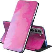 Voor Samsung Galaxy S21 5G Spanning Aquarel Patroon Huid Voelen Magnetische Horizontale Flip PU Lederen Case met Houder (Paars)