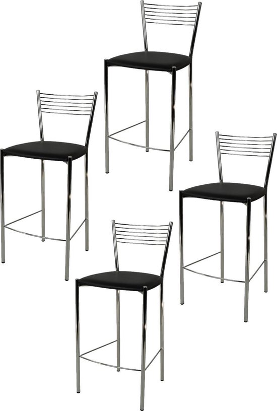 Foto: Tommychairs elegance eetkamerstoelen set van 4 chroom zwart kunstleer