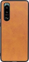 Sony Xperia 5 III Hoesje Back Cover Echt Leer Bruin