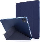 Meervoudig opvouwbaar horizontaal flip PU-leer + schokbestendig TPU-hoesje met houder en pensleuf voor iPad Pro 11 2021 (donkerblauw)