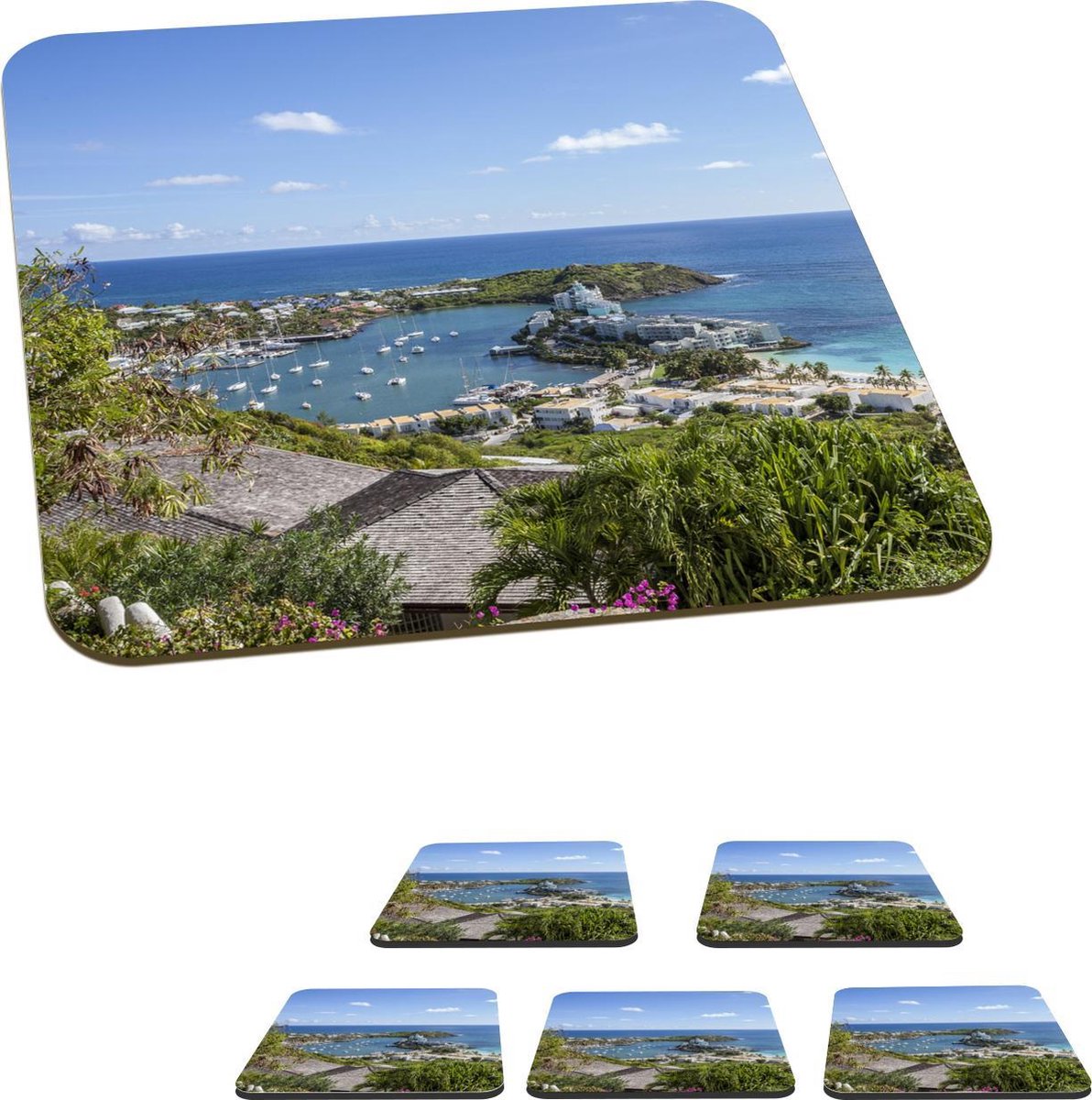 Onderzetters voor glazen - Haven van Sint-Maarten - 10x10 cm - Glasonderzetters - 6 stuks