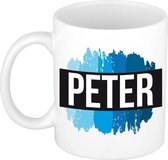 Peter naam cadeau mok / beker met  verfstrepen - Cadeau collega/ vaderdag/ verjaardag of als persoonlijke mok werknemers