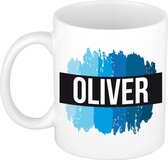 Oliver naam cadeau mok / beker met  verfstrepen - Cadeau collega/ vaderdag/ verjaardag of als persoonlijke mok werknemers