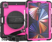 Schokbestendige kleurrijke siliconen + pc-beschermhoes met houder & schouderriem & handriem & pensleuf voor iPad Pro 12.9 2021 / 2020 / 2018 (Rose PC + Black)