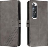 voor xiaomi mi 10s stiksels stijl 2-kleuren koe textuur horizontale flip pu lederen tas met houder en kaartsleuf en lanyard (grijs)