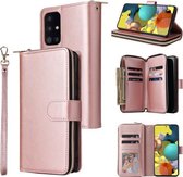 Voor Samsung Galaxy A52 5G Rits Portemonnee Tas Horizontale Flip PU Lederen Case met Houder & 9 Kaartsleuven & Portemonnee & Lanyard & Fotolijst (Rose Goud)