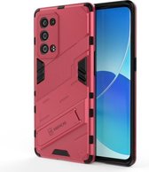 Voor OPPO Reno6 Pro+ 5G Punk Armor 2 in 1 PC + TPU schokbestendig hoesje met onzichtbare houder (lichtrood)