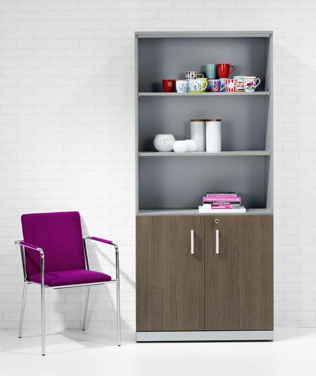 ABC Kantoormeubelen Modulaire draaideurkast Chief 200x90x42cm half open Halifax Eiken ombouw Wit