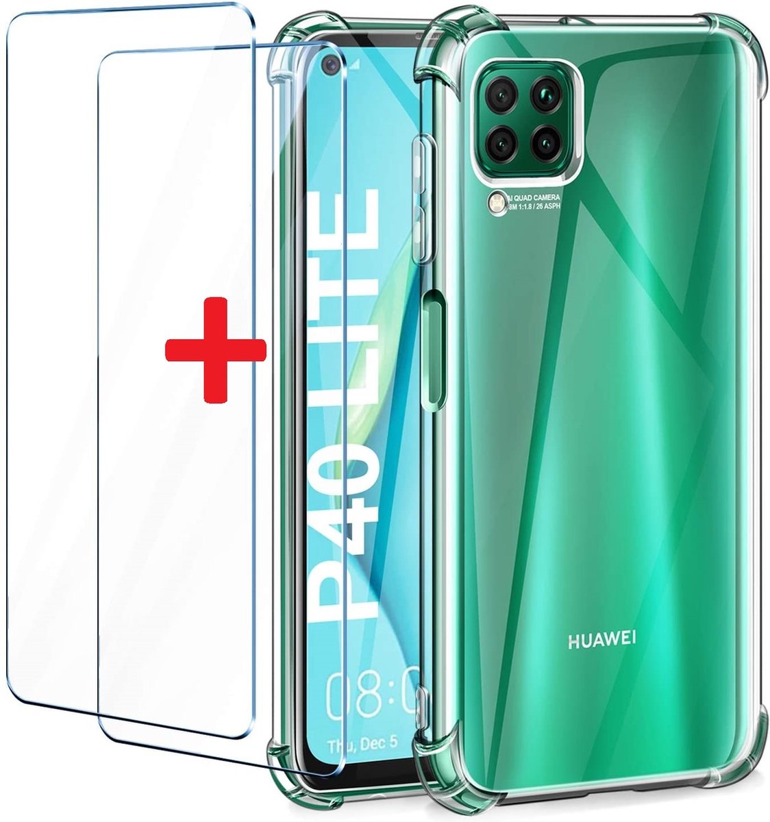 Huawei P40 Schokbestendig transparant hoeje Met 2x glazen Screenprotector