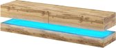 TV Meubel Zwevend Hout 140 cm – Hangend TV meubel met Led Verlichting – Houten TV Kast Modern Design – Perfecthomeshop