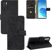 Voor OPPO Reno6 Effen Kleur Huid Voelen Magnetische Gesp Horizontale Flip Kalf Textuur PU Lederen Case met Houder & Kaartsleuven & Portemonnee (Zwart)