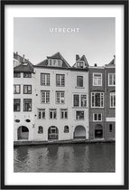 Poster Grachten Utrecht - A4 - 21 x 30 cm - Inclusief lijst (Zwart Aluminium)