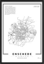 Poster Stad Enschede - A3 - 30 x 40 cm - Inclusief lijst (Zwart MDF) Citymap - Stadsposter - Plaatsnaam poster Enschede - Stadskaart / Plattegrond