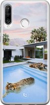Huawei P30 Lite hoesje - Tijger zwembad - Siliconen - Soft Case Telefoonhoesje - Print - Multi