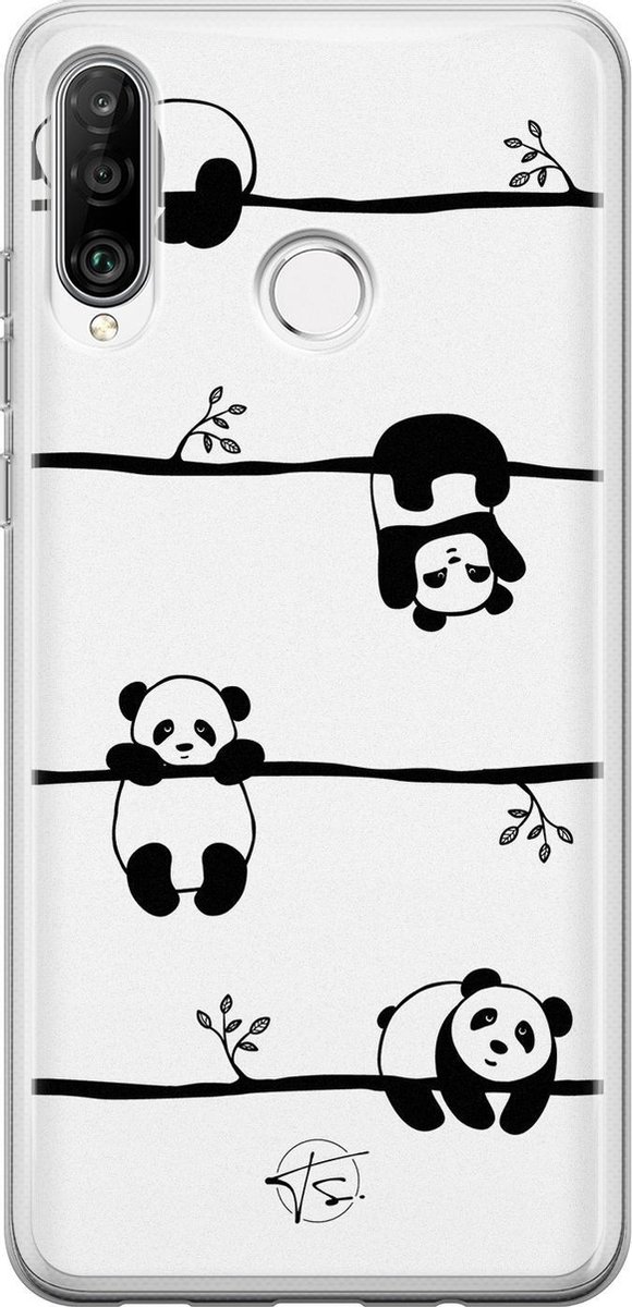 Huawei P30 Lite hoesje - Panda - Siliconen - Soft Case Telefoonhoesje - Print - Zwart