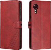 Voor Samsung Galaxy Xcover 5 Stiksels Stijl 2-Kleur Koe Textuur Horizontale Flip PU Lederen Case met Houder & Kaartsleuf & Lanyard (Rood)