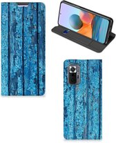 Telefoonhoesje Xiaomi Redmi Note 10 Pro Magnet Case Wood Blue