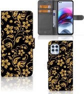 Telefoonhoesje Motorola Moto G100 Bookcase Cadeau voor Oma Gouden Bloemen