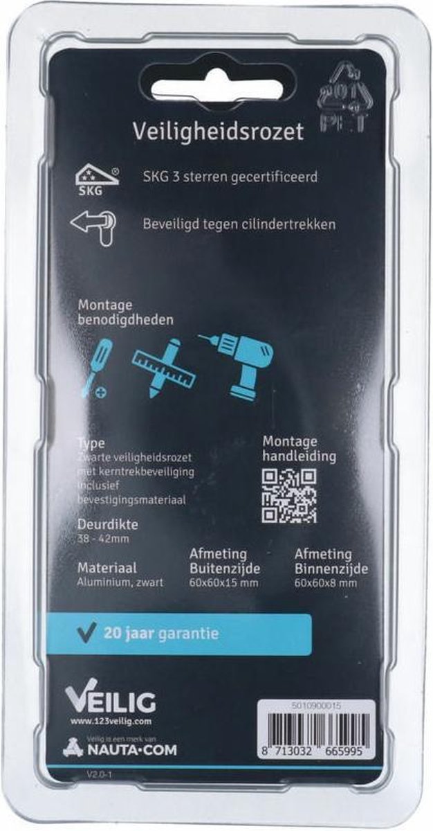 VEILIG - Veiligheidsrozet - Cilindersleutel rozet - Rond - SKG3 - Zwart