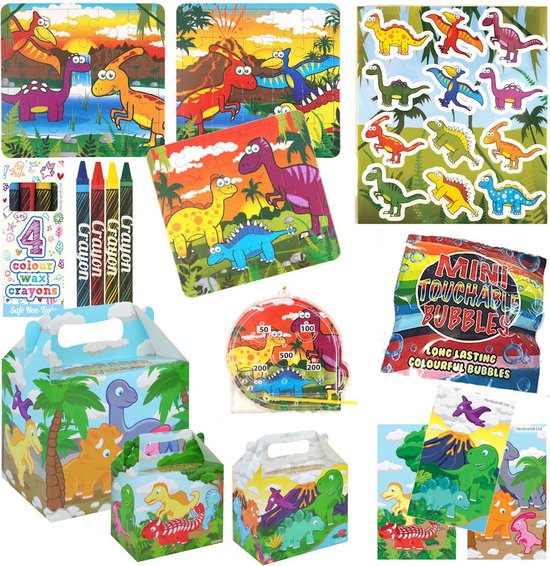 Foto: 10 stuks luxe dinosaurus traktatie doos inclusief speelgoed traktaties uitdeelcadeaus voor verjaardagen en kinderfeestjes