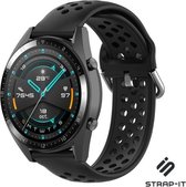 Siliconen Smartwatch bandje - Geschikt voor  Huawei Watch GT / GT 2 siliconen bandje met gaatjes - zwart - 42mm - Strap-it Horlogeband / Polsband / Armband