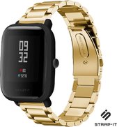 Stalen Smartwatch bandje - Geschikt voor  Xiaomi Amazfit Bip stalen band - goud - Strap-it Horlogeband / Polsband / Armband