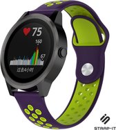 Strap-it Siliconen sport bandje - geschikt voor Garmin Vivoactive 3 / Vivoactive 5 / Venu / Venu SQ / Vivomove HR / Forerunner 245 / 645 - paars/groen