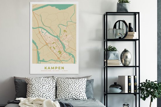 Tableau Peinture sur Toile Carte - Kampen - Vintage - 90x140 cm - Décoration murale