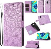 Voor Geschikt voor Xiaomi Redmi Note 9 Pro Skin Feel Reliëf Zonnebloem Horizontale Flip Lederen Case met Houder & Kaartsleuven & Portemonnee & Lanyard (Paars)