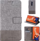 Voor OPPO Reno2 MUMXA MX102 horizontale flip canvas stiksels lederen tas met houder & kaartsleuven & portemonnee (grijs)