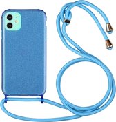 Glitterpoeder schokbestendig TPU beschermhoes met lanyard voor iPhone 11 (blauw)