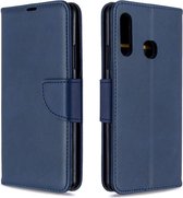 Voor Galaxy A70e retro lamsvel textuur pure kleur horizontale flip pu lederen case met houder & kaartsleuven & portemonnee & lanyard (blauw)
