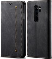 Voor Xiaomi Redmi Note 8 Pro Denim-textuur Casual stijl Horizontale flip lederen tas met houder en kaartsleuven en portemonnee (zwart)