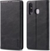 Voor Galaxy A40s / M30 AZNS retro textuur magnetische horizontale flip pu lederen case met houder & kaartsleuven & fotolijst (zwart)