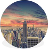 WallCircle - Wandcirkel ⌀ 30 - Kleurrijke lucht bij de Empire State Building - Ronde schilderijen woonkamer - Wandbord rond - Muurdecoratie cirkel - Kamer decoratie binnen - Wanddecoratie muurcirkel - Woonaccessoires