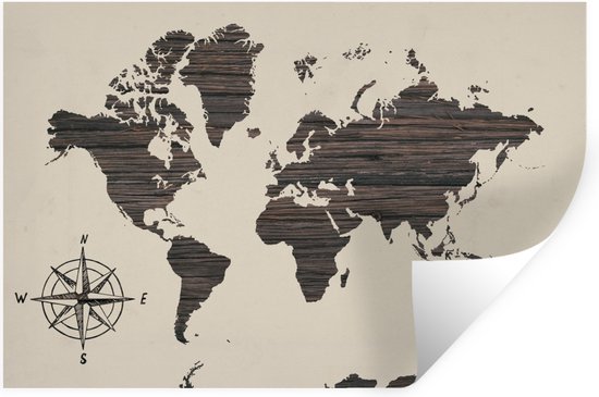 schuintrekken Publicatie cent Muursticker Wereldkaarten - Wereldkaart van donker hout met horizontale  groeven... | bol.com