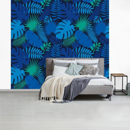 Fotobehang Tropische Illustraties - Tropische blaren patroon in indigo breedte... | bol.com