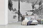 Behang - Fotobehang Japanse illustratie scène uit een toneelstuk van Katsushika Hokusai - Breedte 420 cm x hoogte 280 cm