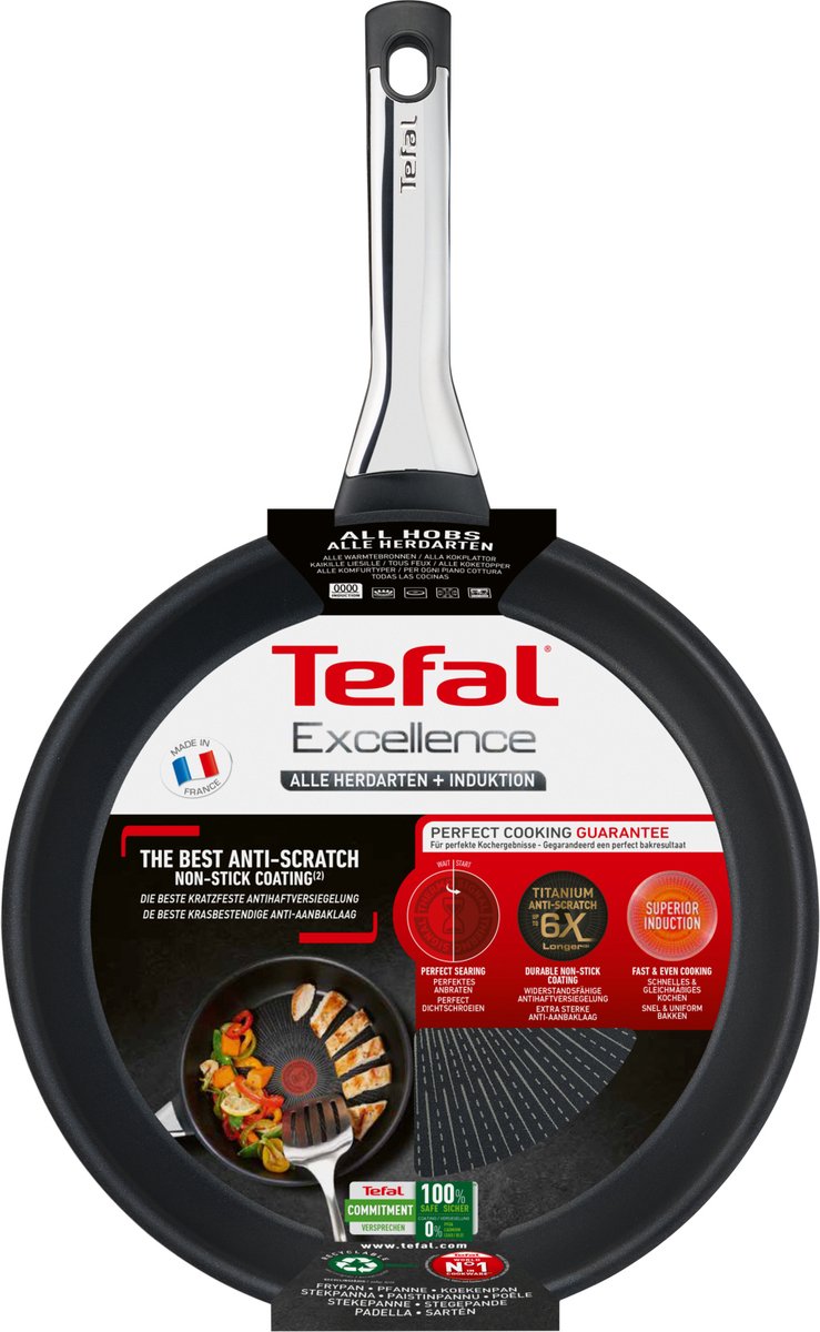 Tefal G29304 Delight braadpan 24 cm | veilige anti-aanbaklaag | thermosignaal temperatuurmeter | 100% gerecycled aluminium behuizing | geschikt voor inductie | Made in France | zandsteen