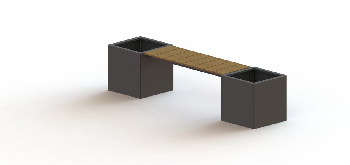 Gepoedercoat staal - plantenbak - Vierkant - Met bankje - 221,2x50x50cm - Wit - Met bodem - MySteel