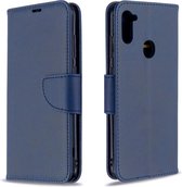Voor Galaxy A11 retro lamsvacht textuur pure kleur horizontale flip pu lederen case met houder & kaartsleuven & portemonnee & lanyard (blauw)