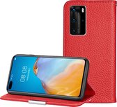 Voor Huawei P40 Pro Litchi Texture Effen kleur Horizontaal Flip Leren Case met Beugel & Kaartsleuven & Portemonnee & Lanyard (Rood)