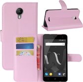 Voor Wiko Jerry 2 Litchi Texture horizontale flip lederen tas met houder & kaartsleuven & portemonnee (roze)