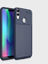 Carbon Fiber Texture Shockproof TPU Case voor Huawei Honor 8C (Blauw)