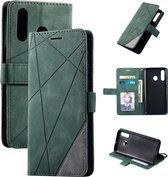 Voor Samsung Galaxy A20 Skin Feel Splicing Horizontale flip lederen tas met houder & kaartsleuven & portemonnee & fotolijst (groen)