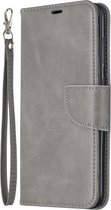 Retro lamsvacht textuur pure kleur horizontale flip pu lederen case voor Galaxy A7, met houder & kaartsleuven & portemonnee & lanyard (grijs)