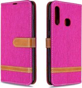 Voor Galaxy A70e kleuraanpassing denim textuur horizontaal flip lederen tas met houder & kaartsleuven & portemonnee & lanyard (rose rood)